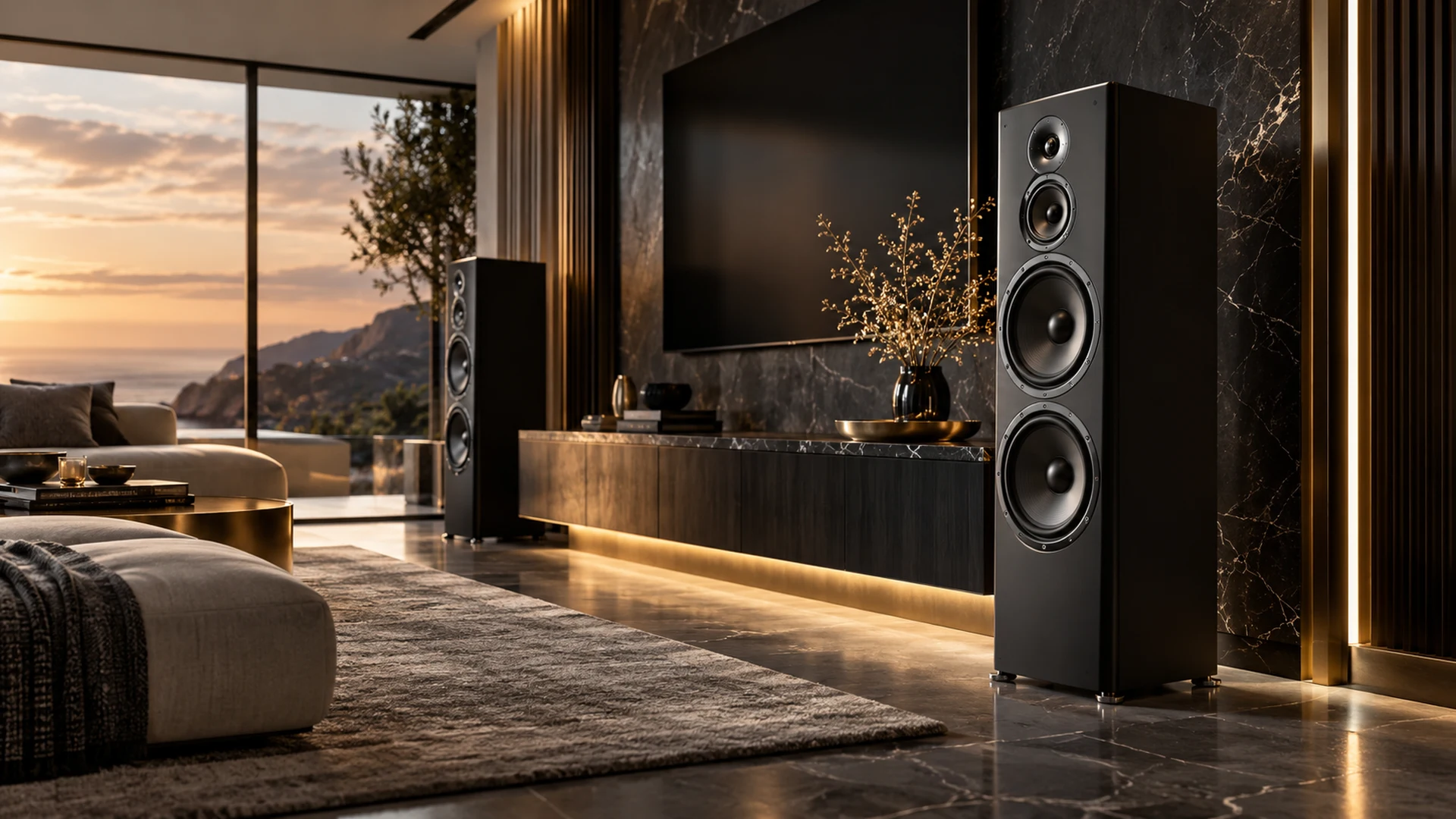 Atlantic Home cinema tower speaker — illustrative product scene